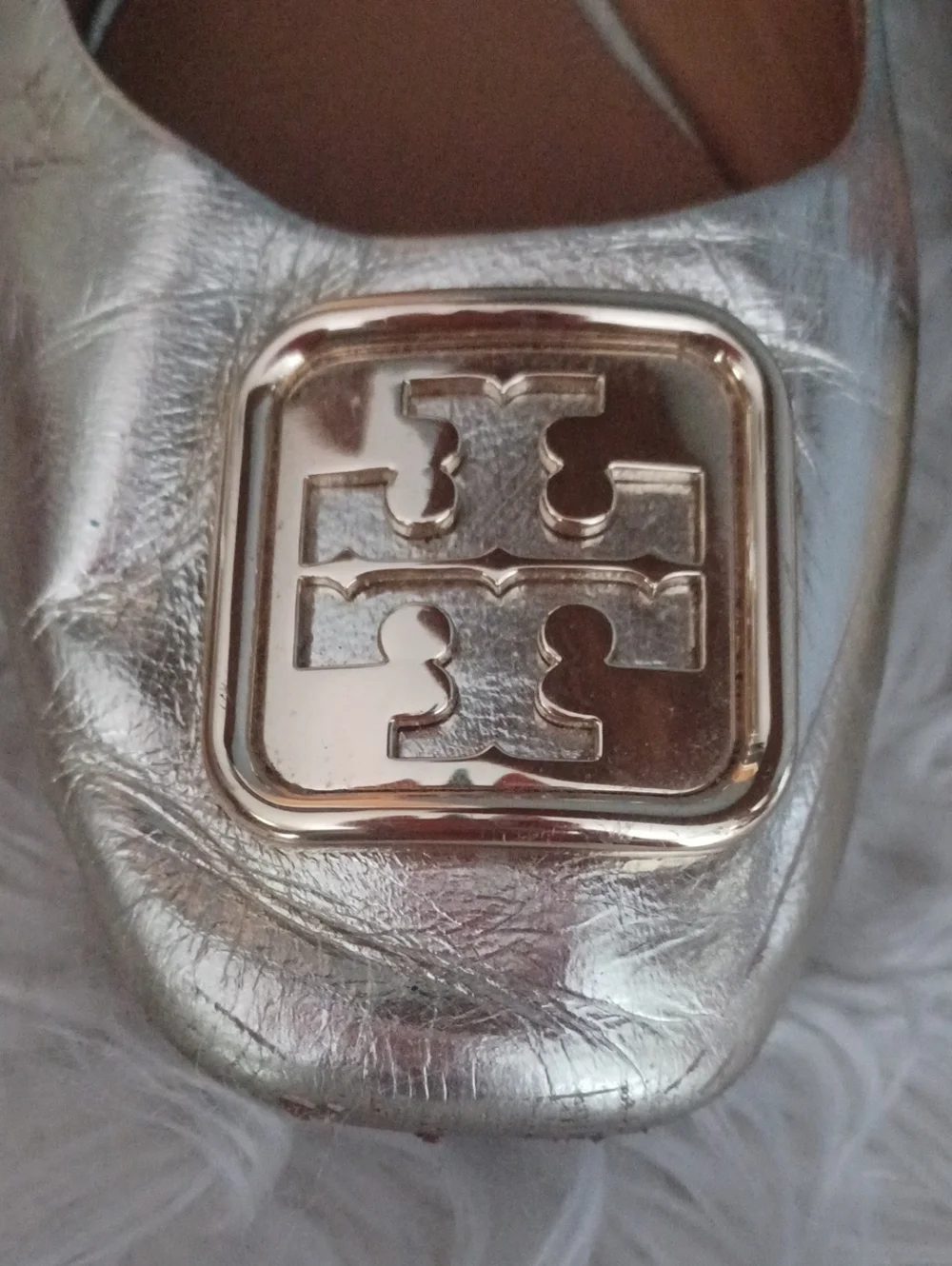 Tory Burch Gold Flats Squere Logo